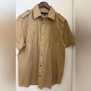 Cavi Men's Linen & Cotton Casual Brown / Tan Button Down Shirt Sz: 2XL NWOT